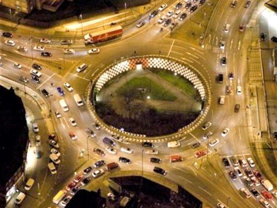 photo of a busy British roundabout